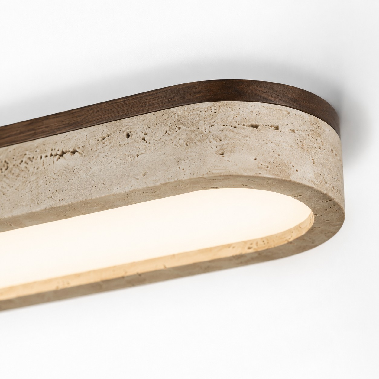 Samue Travertine Wood Linear LED Flush Mount Ceiling Light