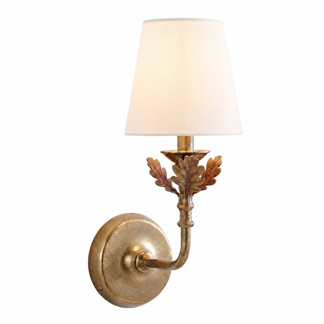 Sylvan Traditional Botanical Brass-Tone Fabric Shade Wall Sconce