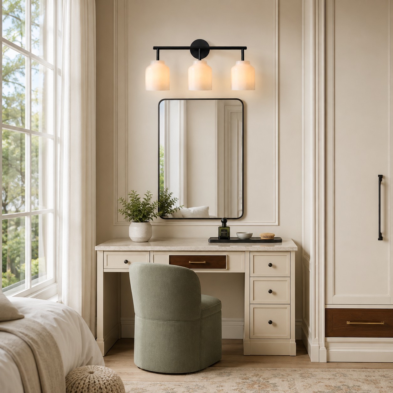 Drilon Modern 3-Light Milk Glass Bathroom Sconce
