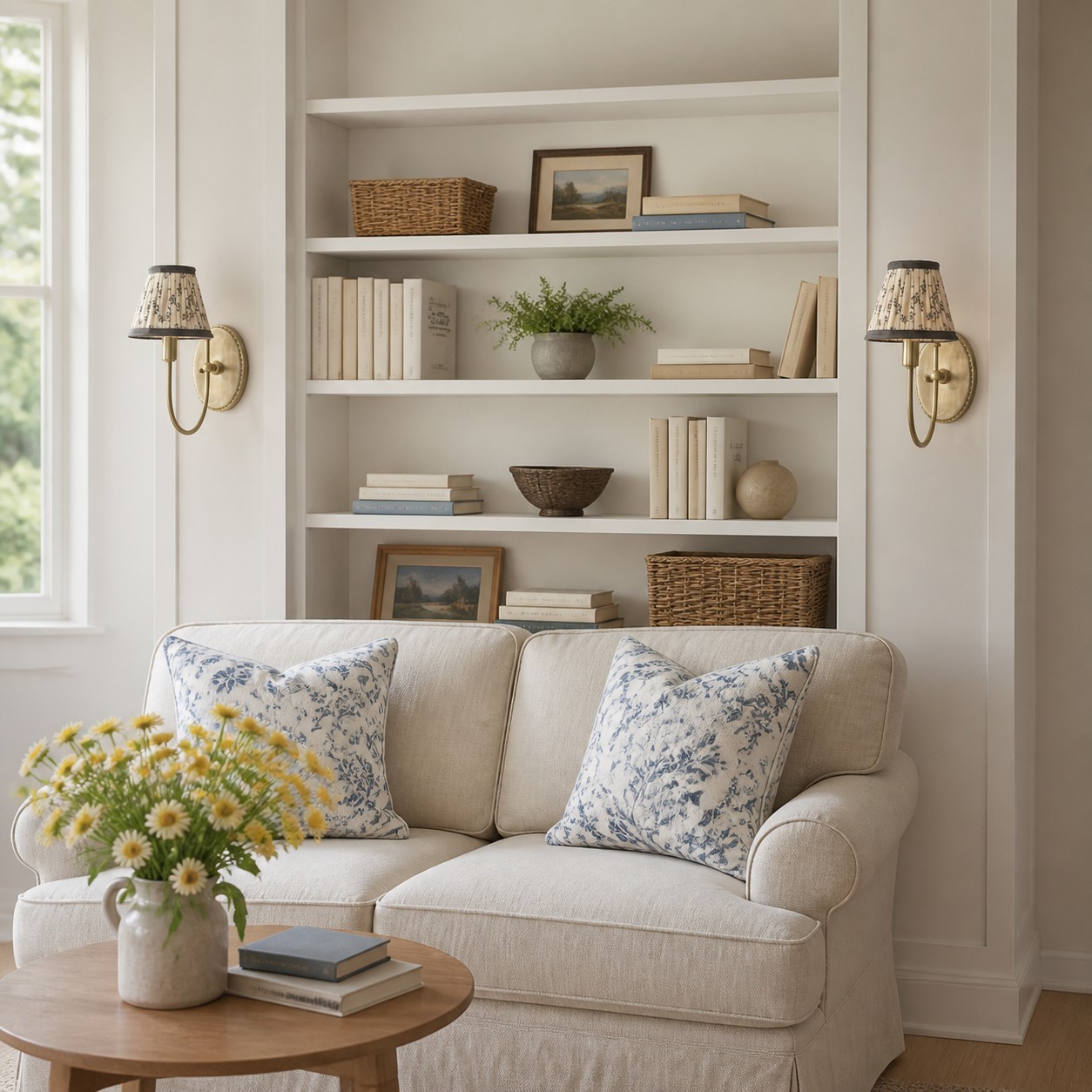 Orphelyx French Brass Fabric Shade Sconce Light