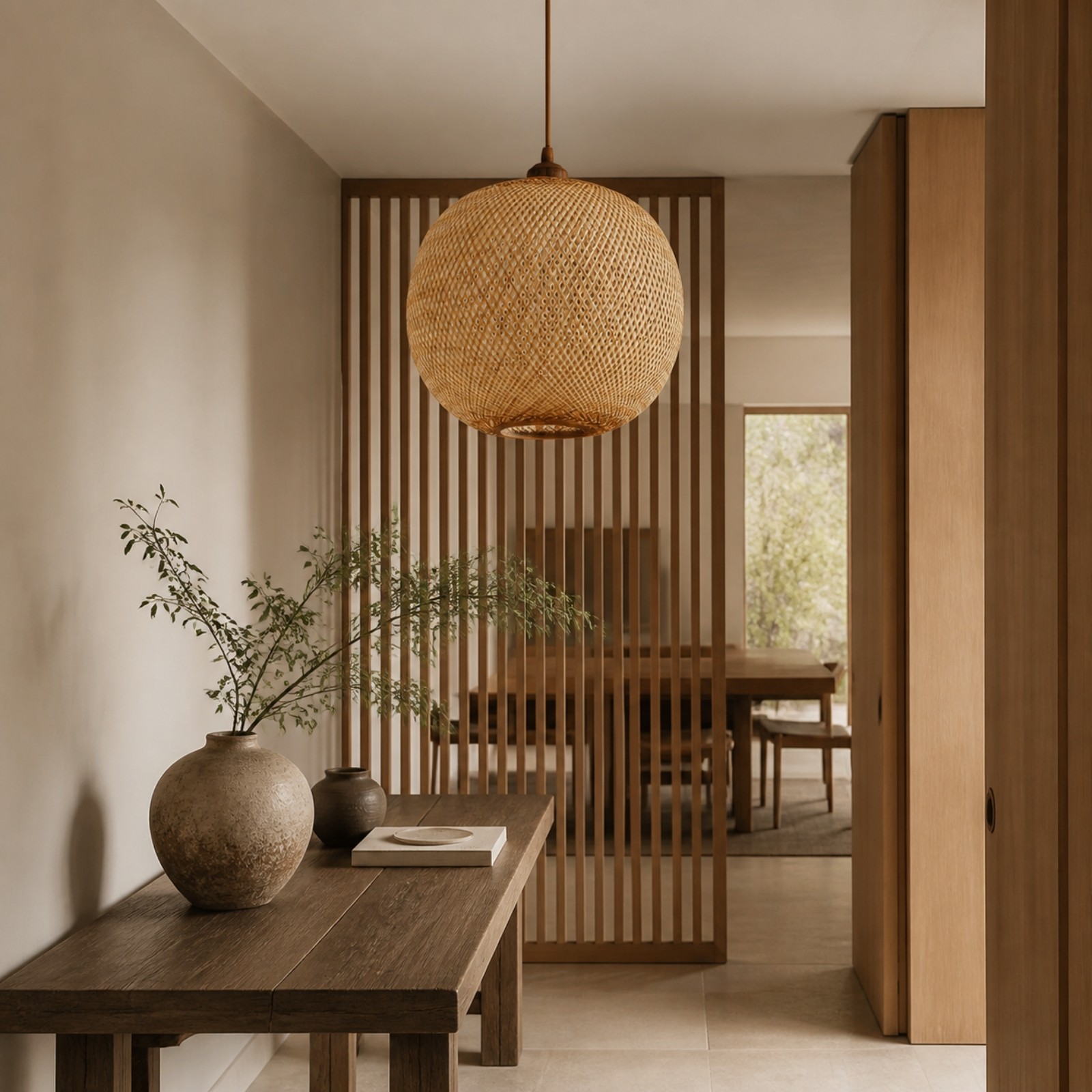 Ilario Japanese Woven Bamboo Pendant Light