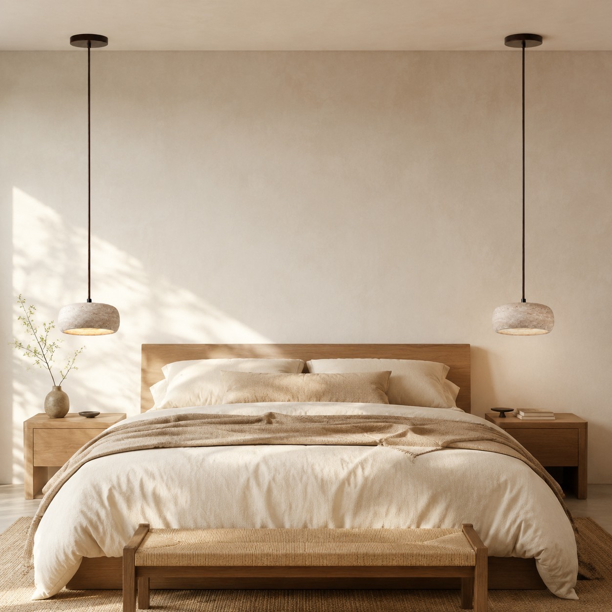 Veloria Scandinavian Travertine Round Pendant Light