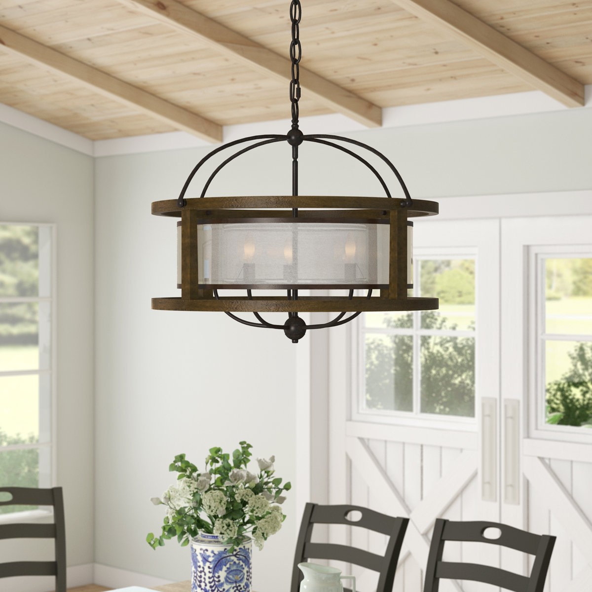 Aelric Farmhouse 5-Light Metal Frame Drum Chandelier