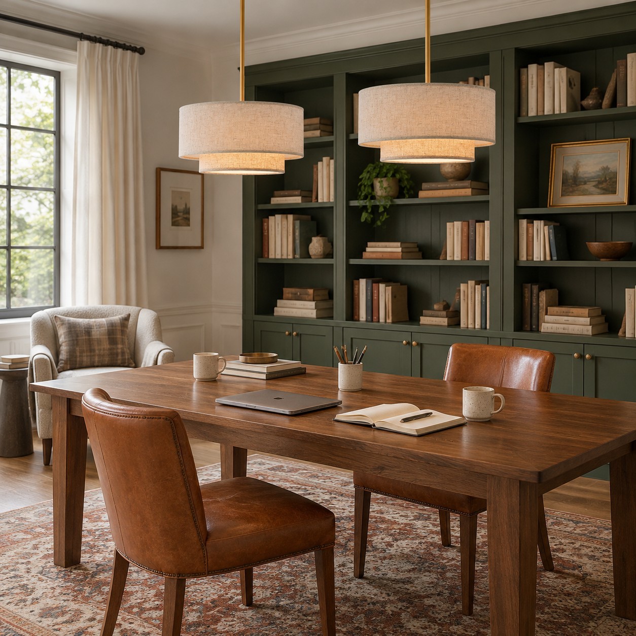 Aevon 3-Light Matte Brown Double Drum Pendant Light