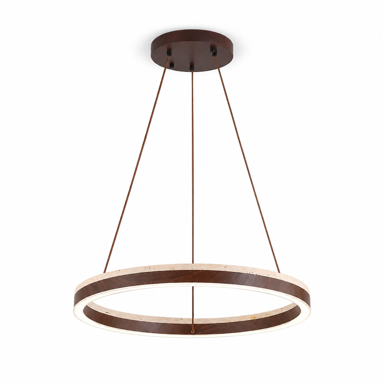 Caelan Modern LED Travertine Wood Ring Chandelier