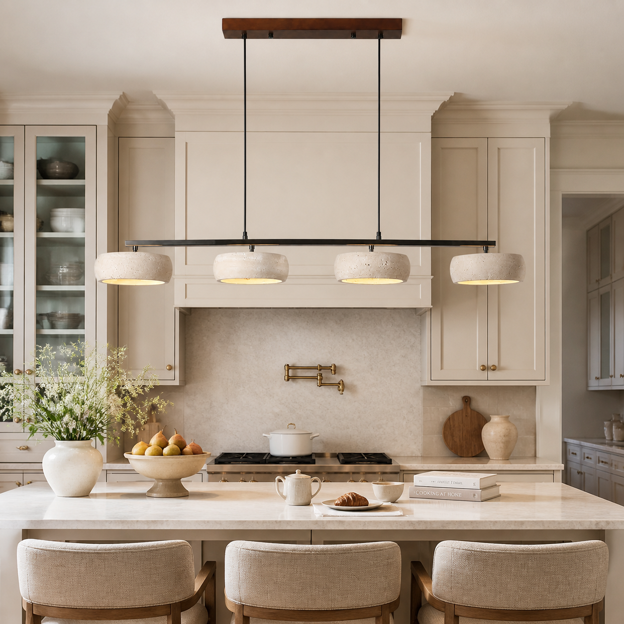 Eamon Wabi Sabi LED 4-Light Travertine Linear Pendant Light