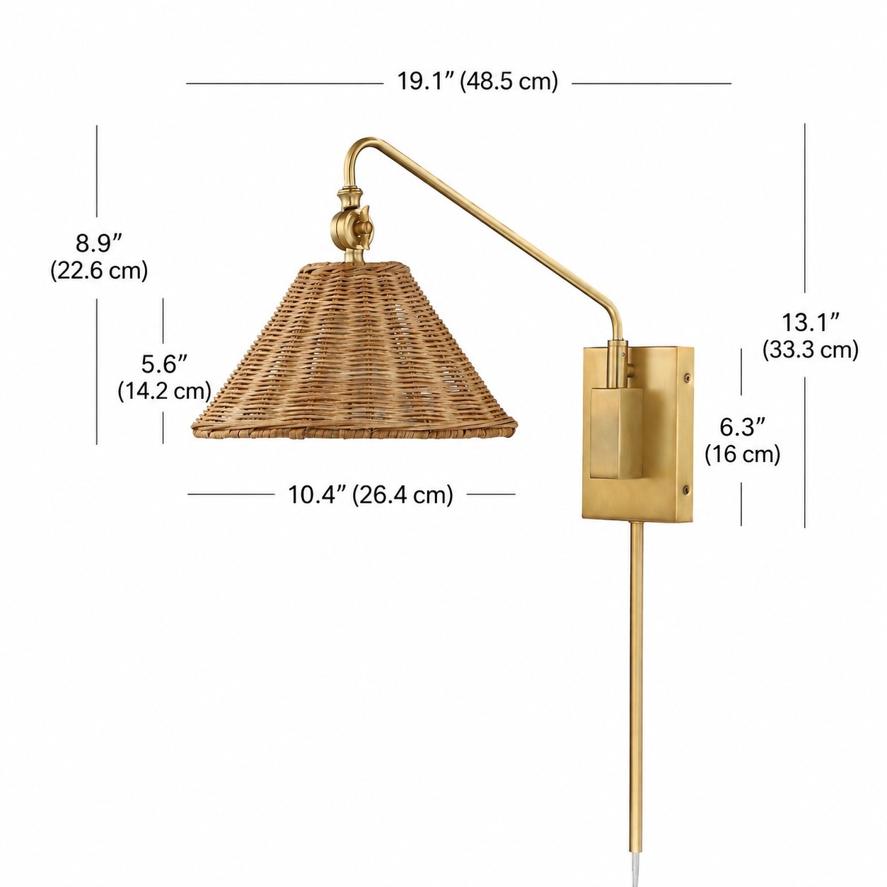 Novar Farmhouse Rattan Plug In Swing Arm Sconce（Set of 2）