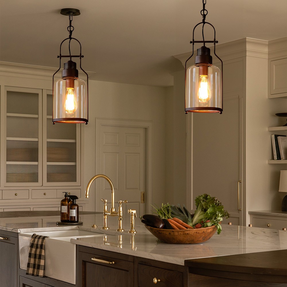 Eryxis Industrial Vintage Iron Glass Jar Pendant Light