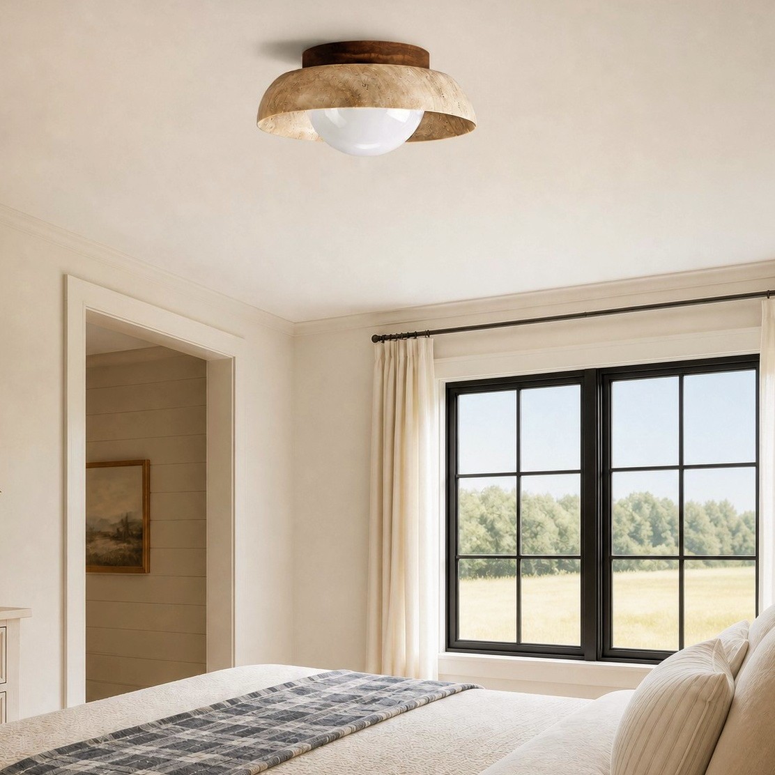 Arthur Modern Travertine Round Semi Globe Ceiling Light