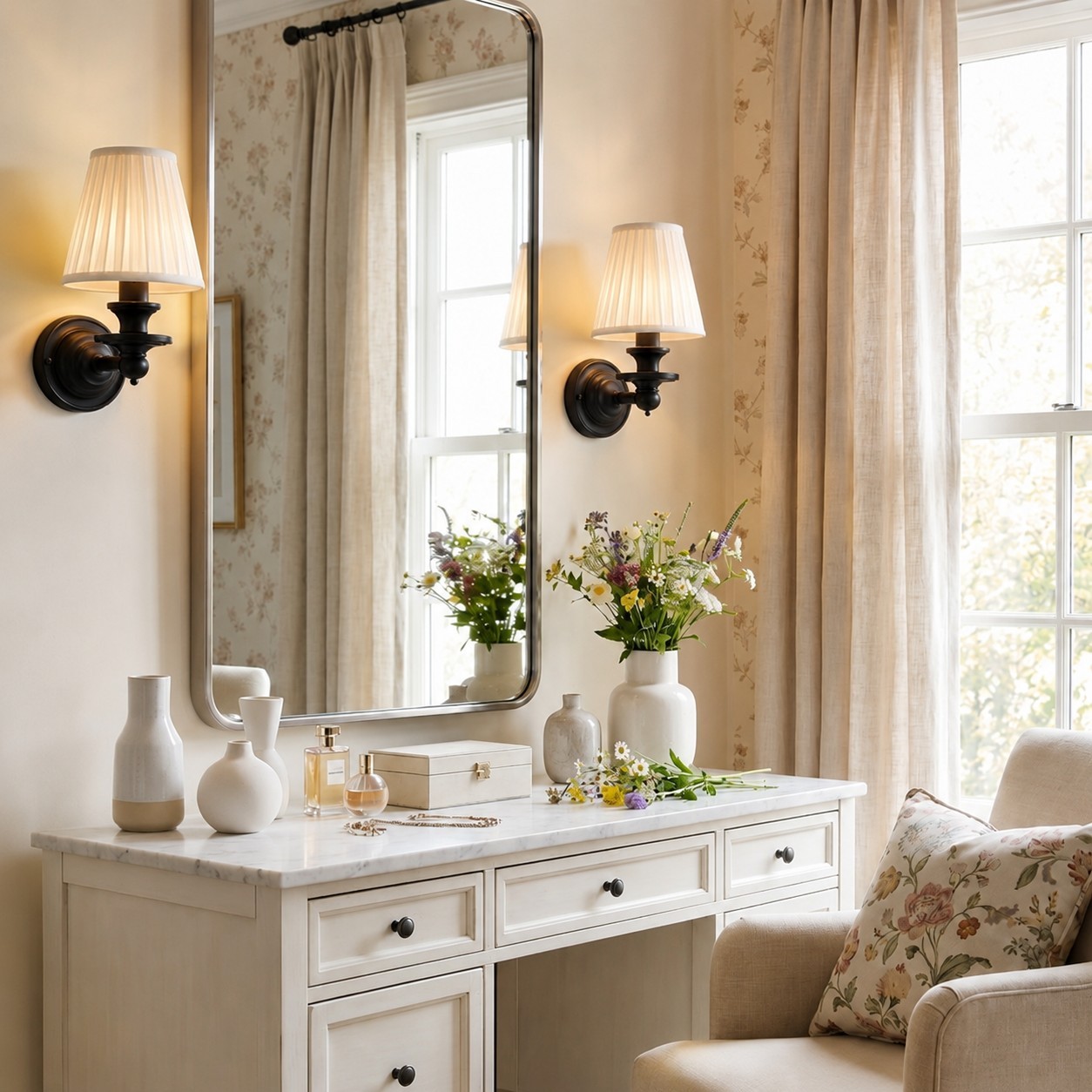 Ashby Vintage Linen Shade Wall Light