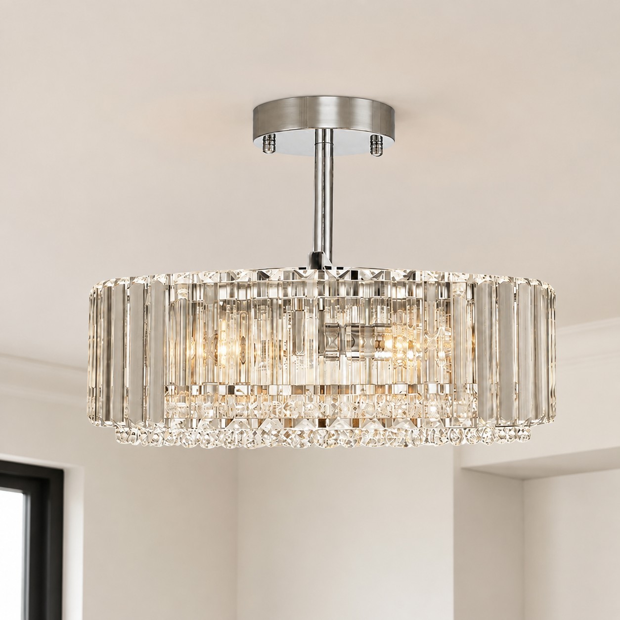 Ryxar Round Ribbed Crystal Semi Flush Mount Light
