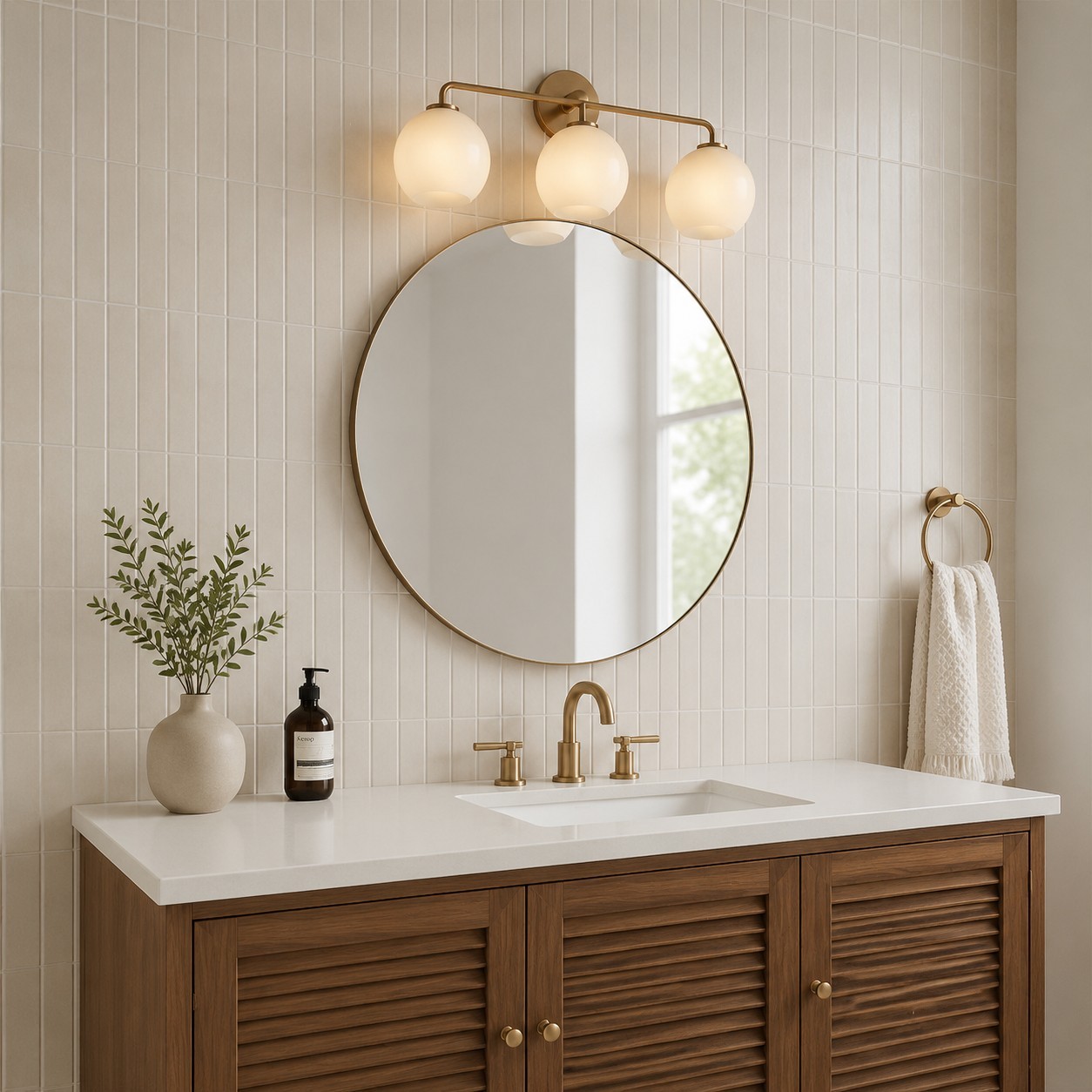 Konig Minimalist 3-Light Round Shade Brass Glass Wall Light