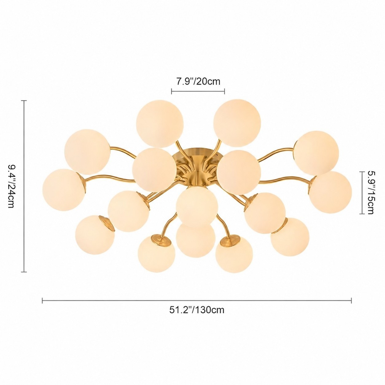 Anwen Mid Century Glass Brass Sputnik Bubble Chandelier