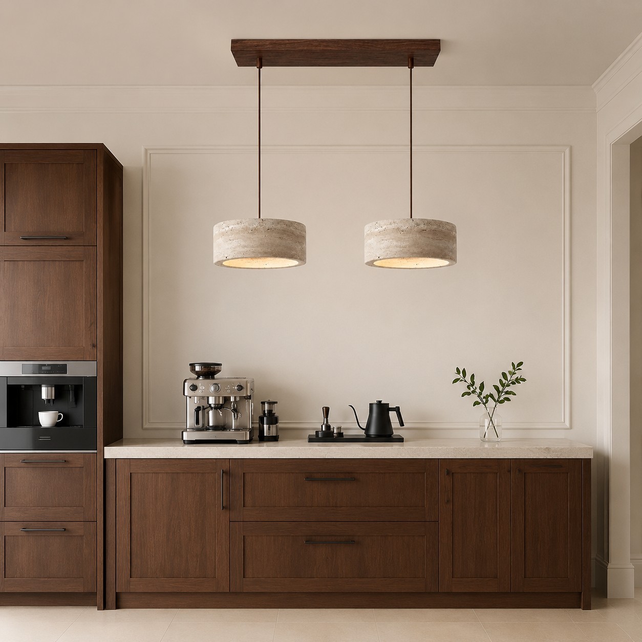 Veloria Scandinavian Travertine Round Pendant Light
