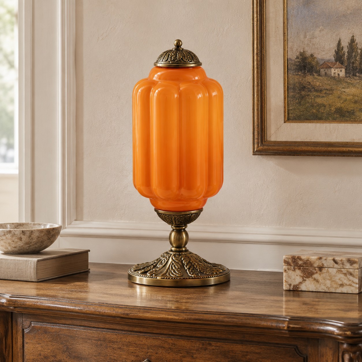 Nexos French Retro Cream Glass Textured Eloise Table Lamp