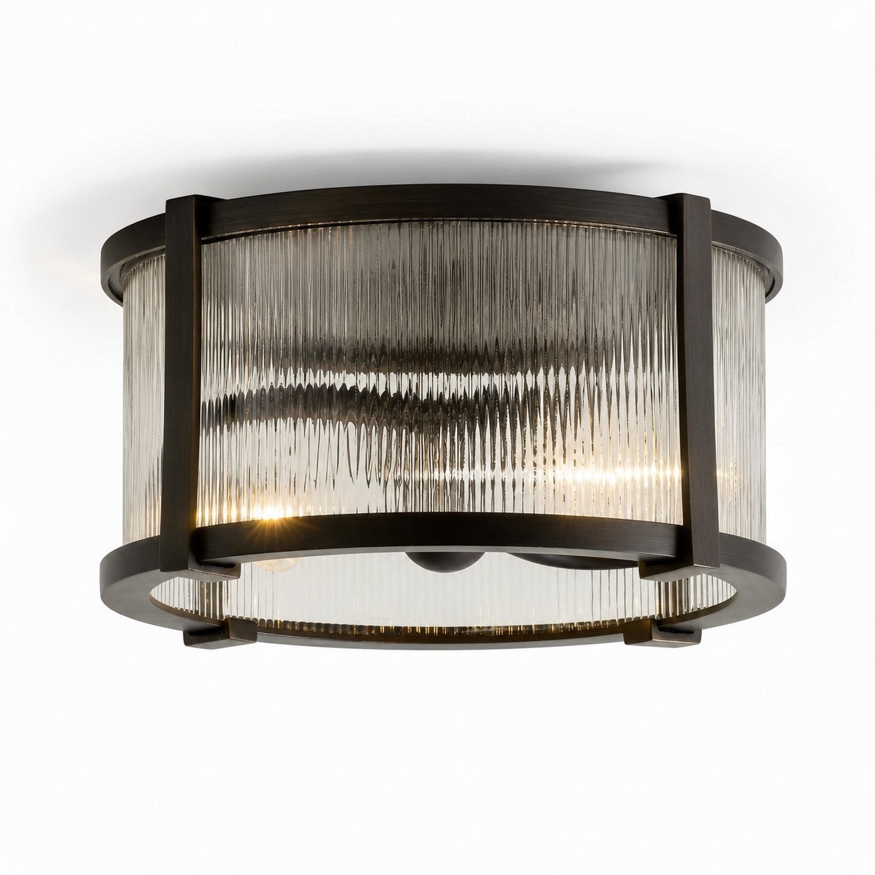 Gillen Vintage Ribbed Glass Drum Flush Mount Ceiling Light
