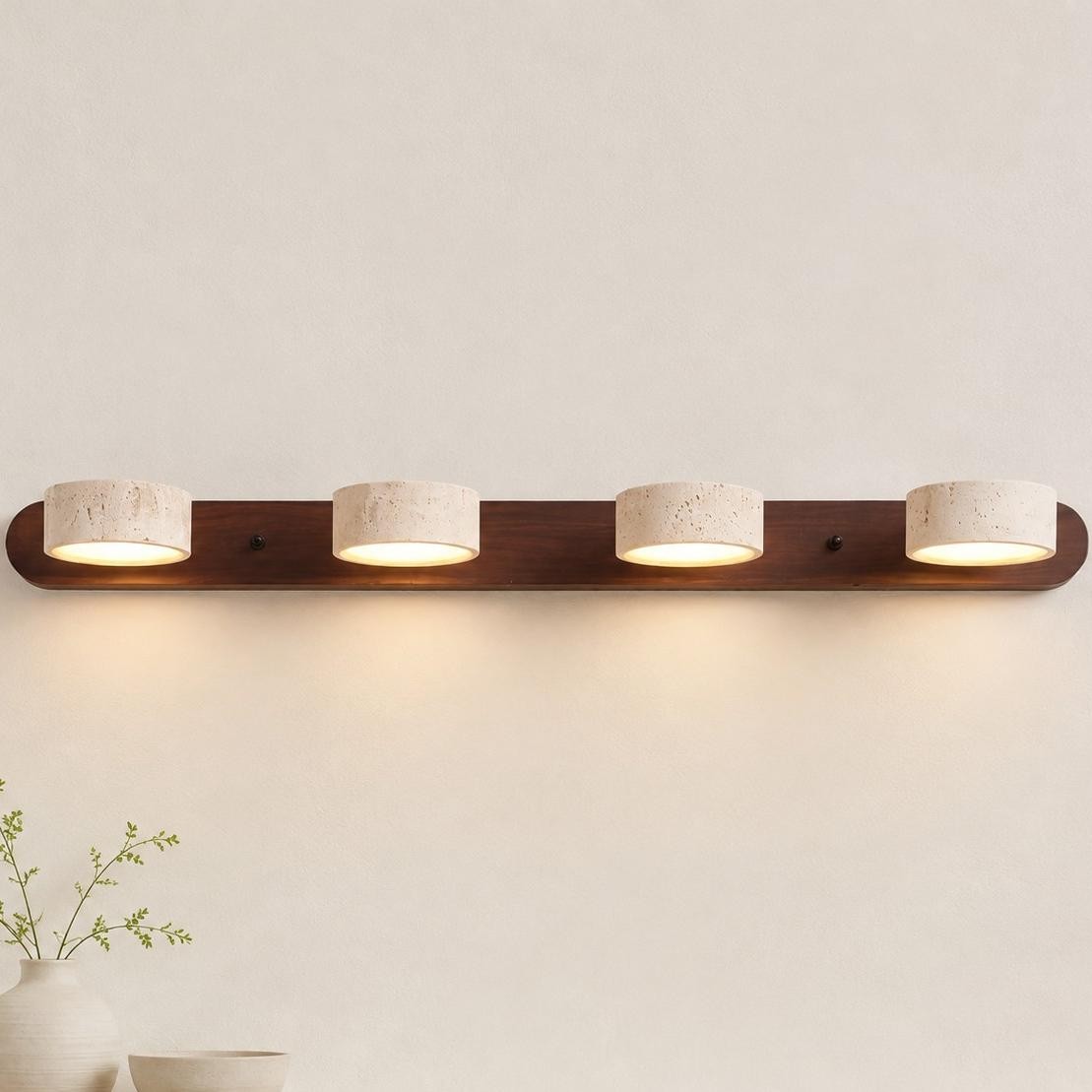 Benjamin Rustic Adjustable Travertine Wood Led Vanity Sconce