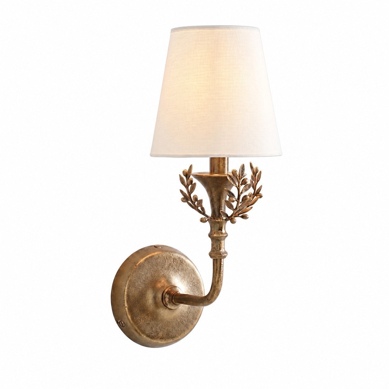 Sylvan Traditional Botanical Brass-Tone Fabric Shade Wall Sconce