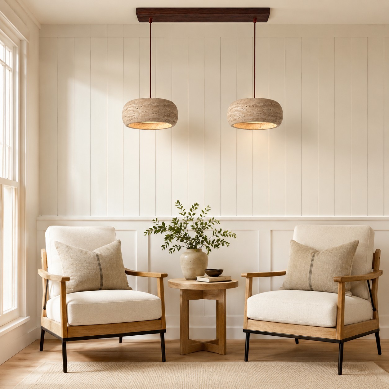 Veloria Scandinavian Travertine Round Pendant Light