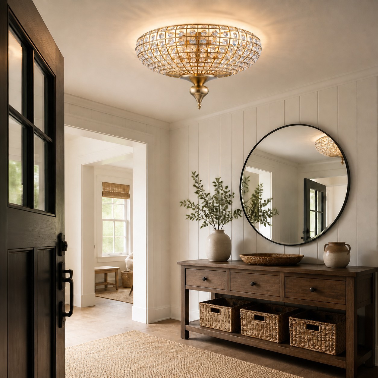 Celine Vintage Crystal Round Semi Flush Ceiling Light