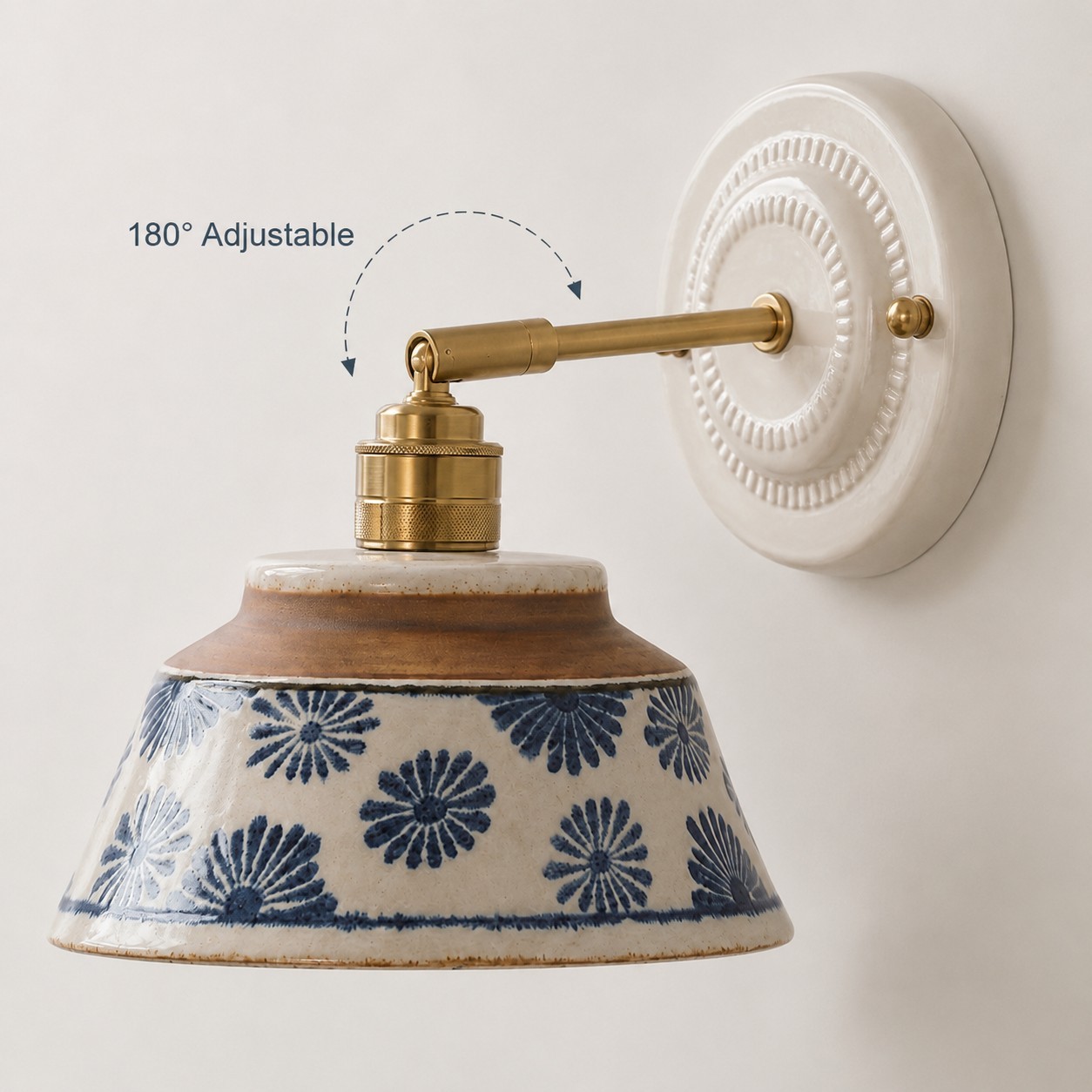Colin Vintage Decorative Pattern Ceramic Brass Wall Sconce