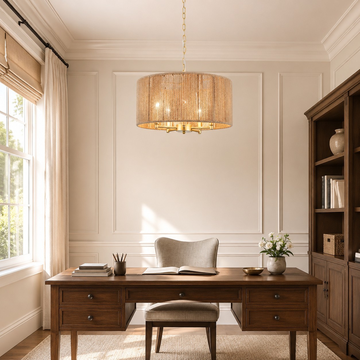Haynes Rustic Rattan Dimmable Drum Pendant Light