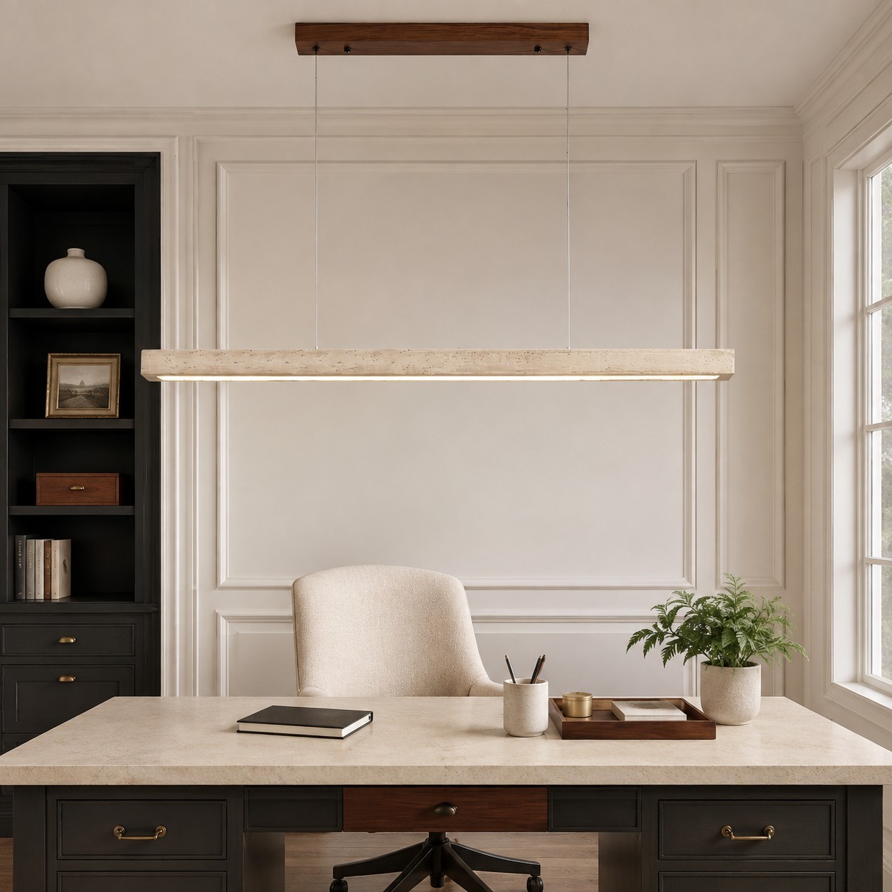 Umberto Minimalist Travertine Linear Pendant Light
