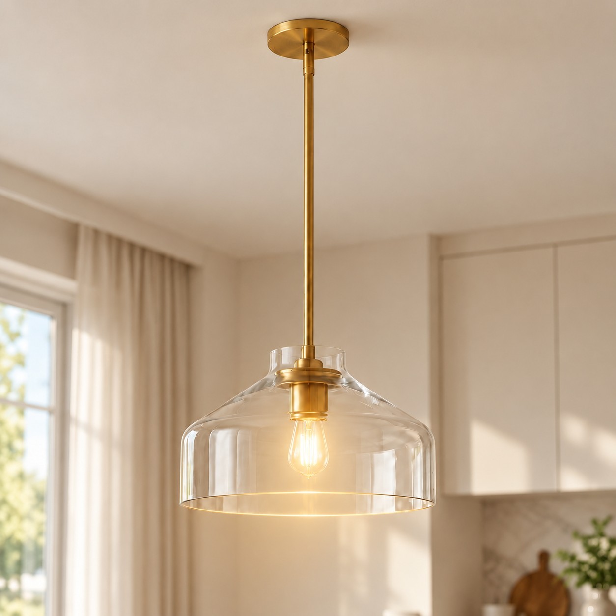 Drilon Modern Brass Rod Glass Shade Pendant Light