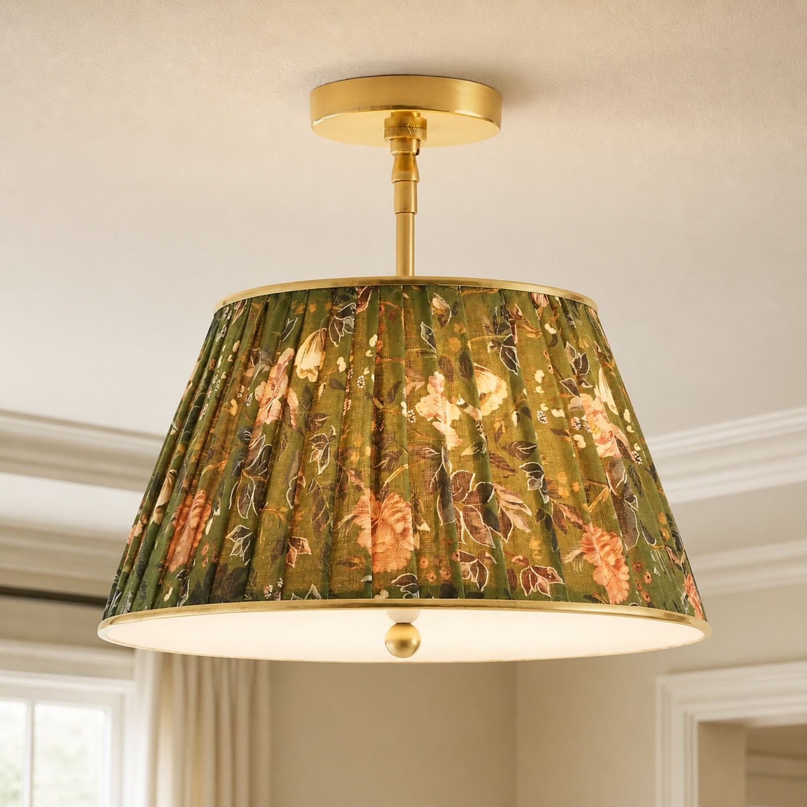 Celestine French Country Pleated Fabric Semi-Flush Ceiling Light