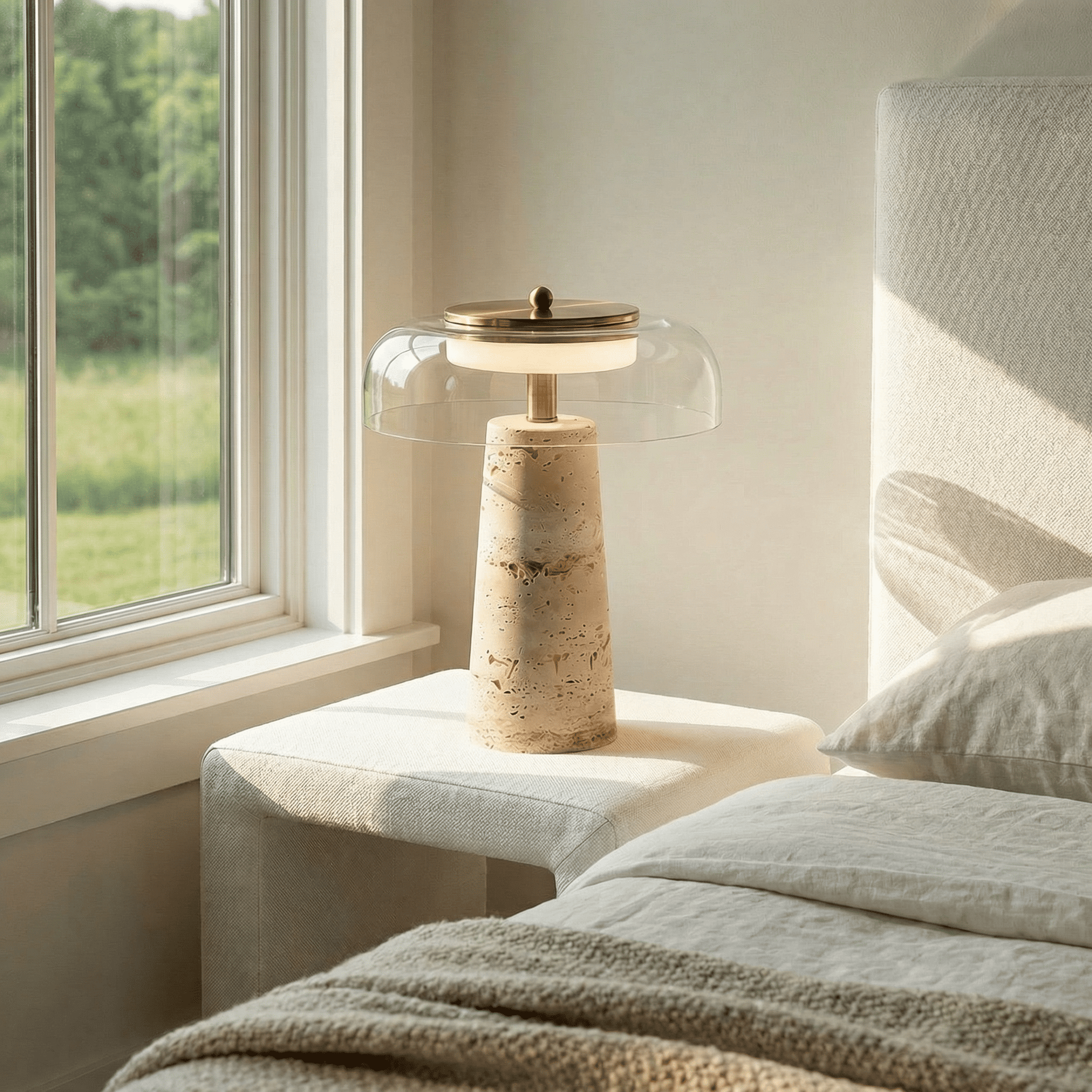 Camryn Nordic Travertine Dome Table Lamp