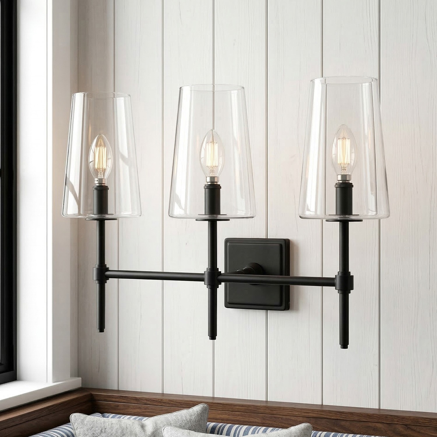 Murano Farmhouse Clear Glass Vanity Wall Sconce