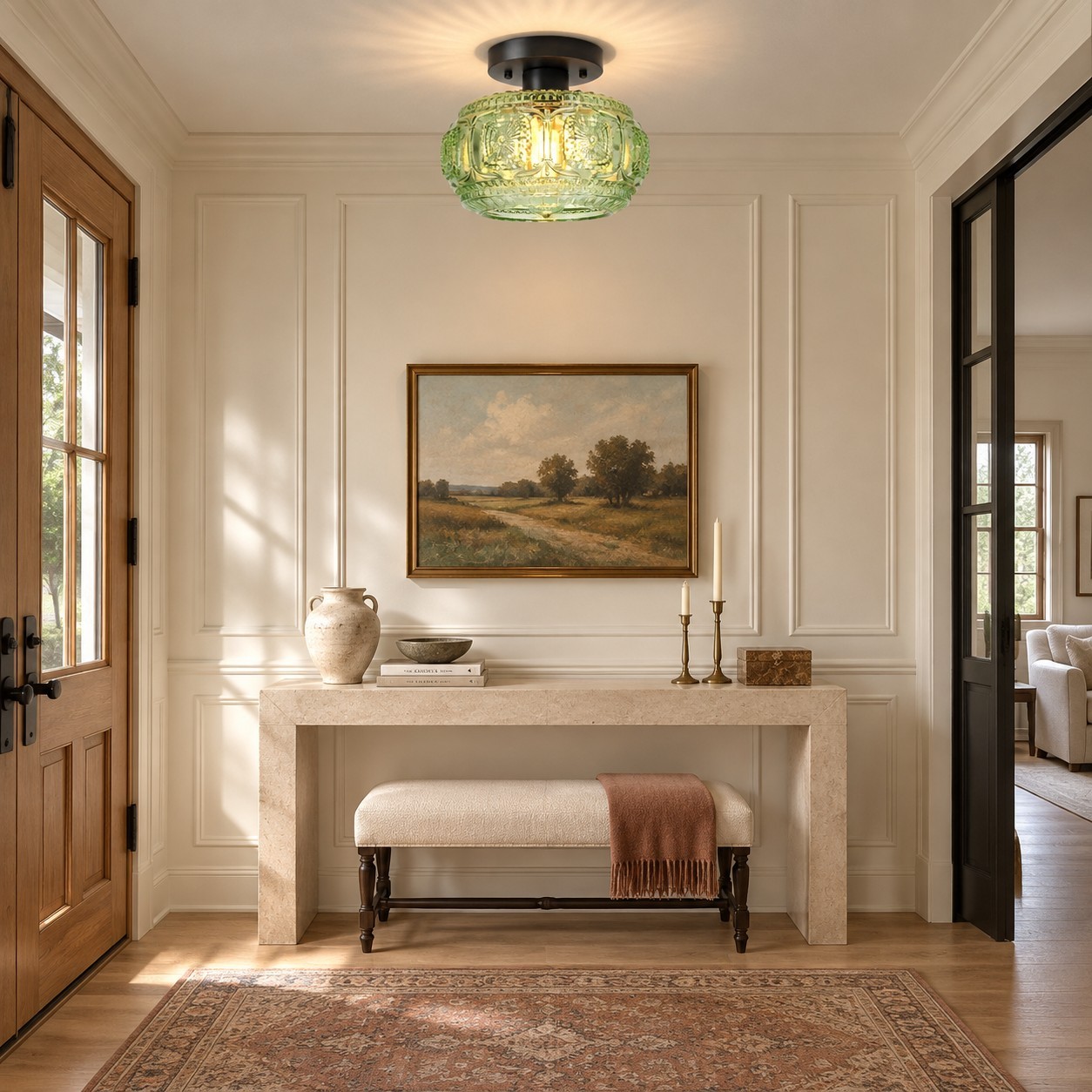 Ixionis Retro Carved Glass Semi Flush Ceiling Light