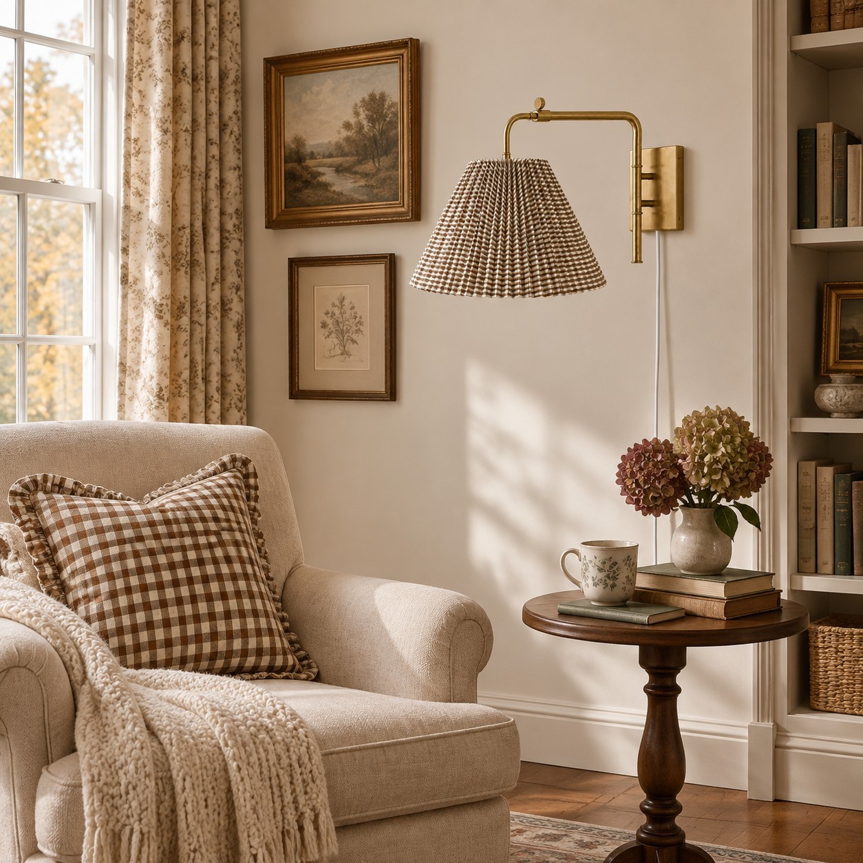 Blaine Vintage Gingham Pleated Fabric Wall Lamp