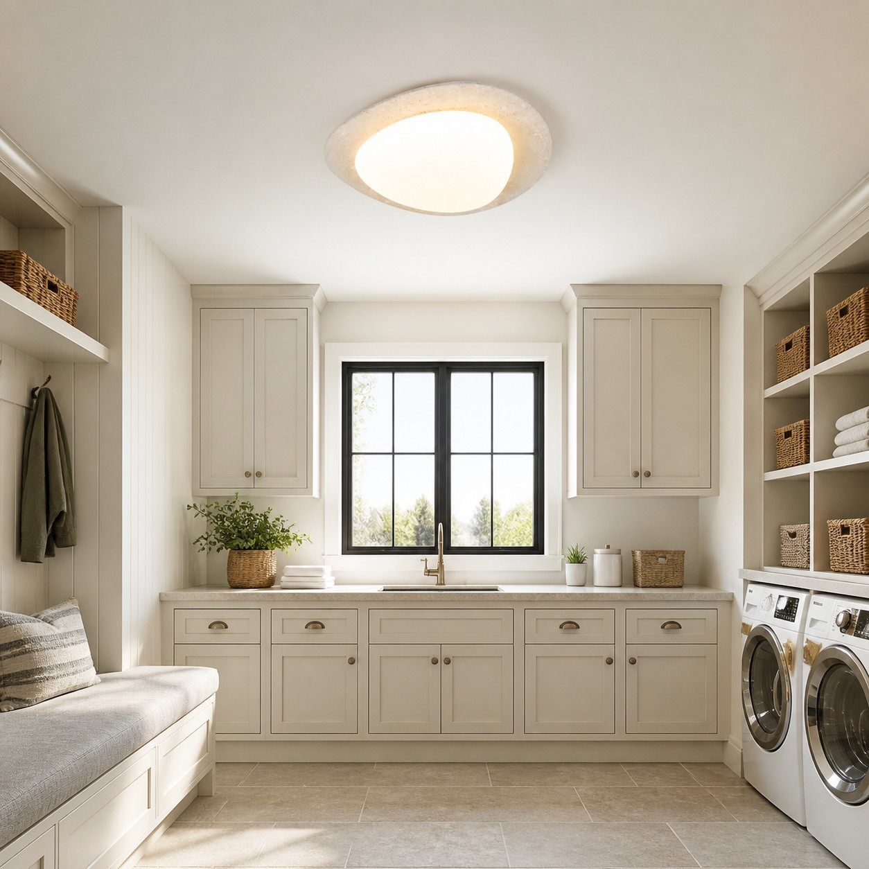 Odette Pebble-Shaped Travertine LED Flush Mount Ceiling Light