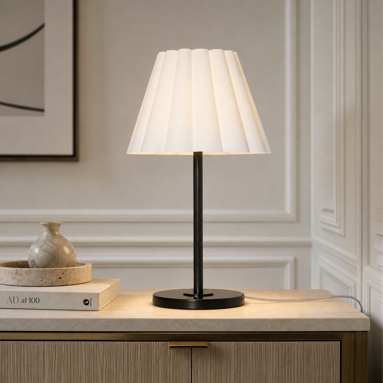 Jovita Contemporary Cone White Linen Table Lamp