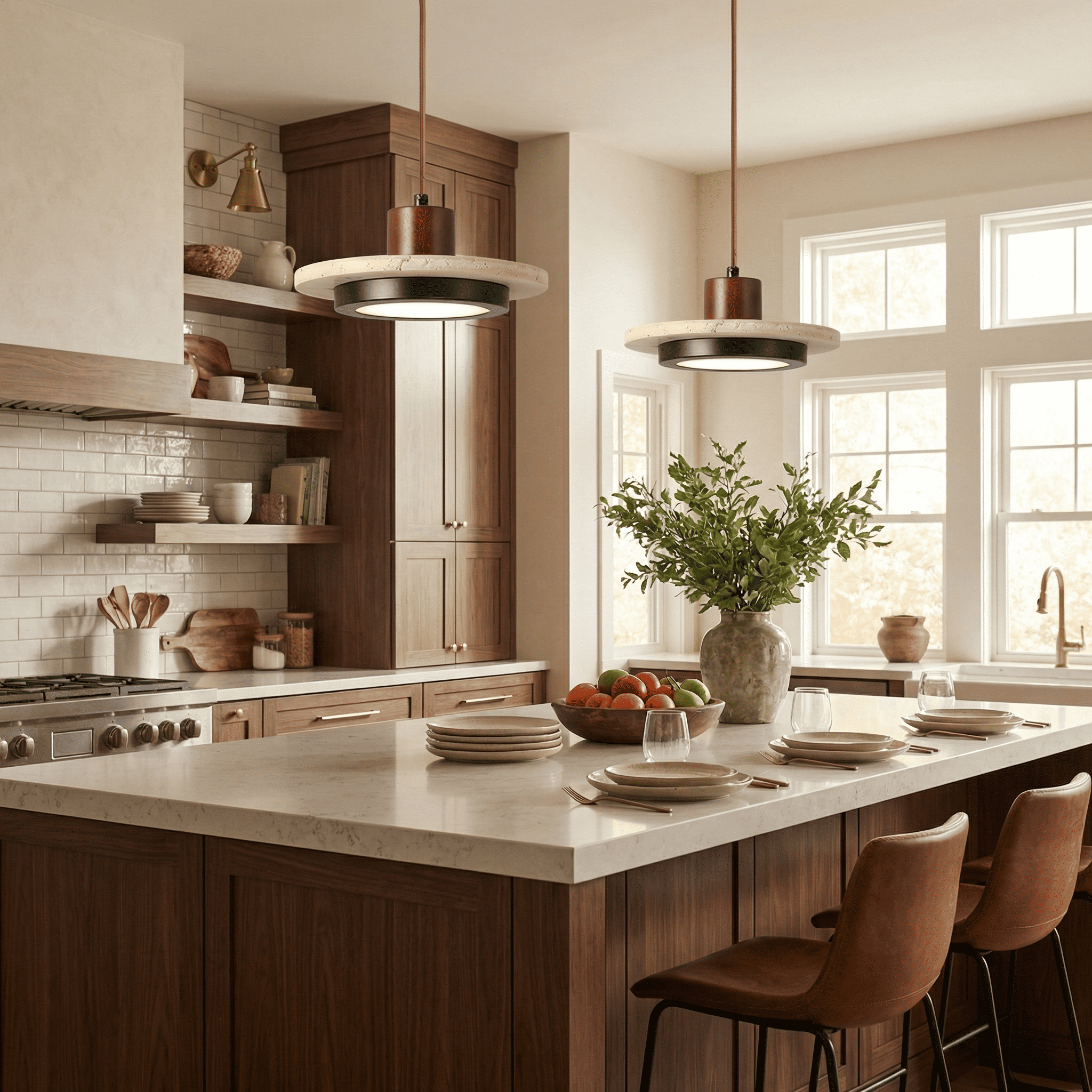 Kassia Wabi-Sabi Travertine Disc LED Pendant Light