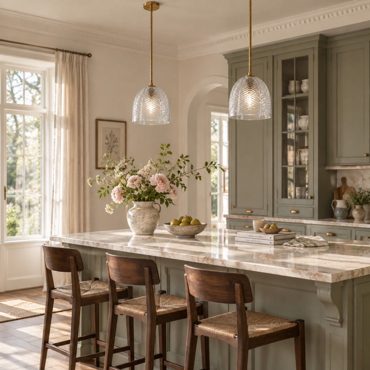 Danica Mid-Century  Glass Leaf Round Pendant Light