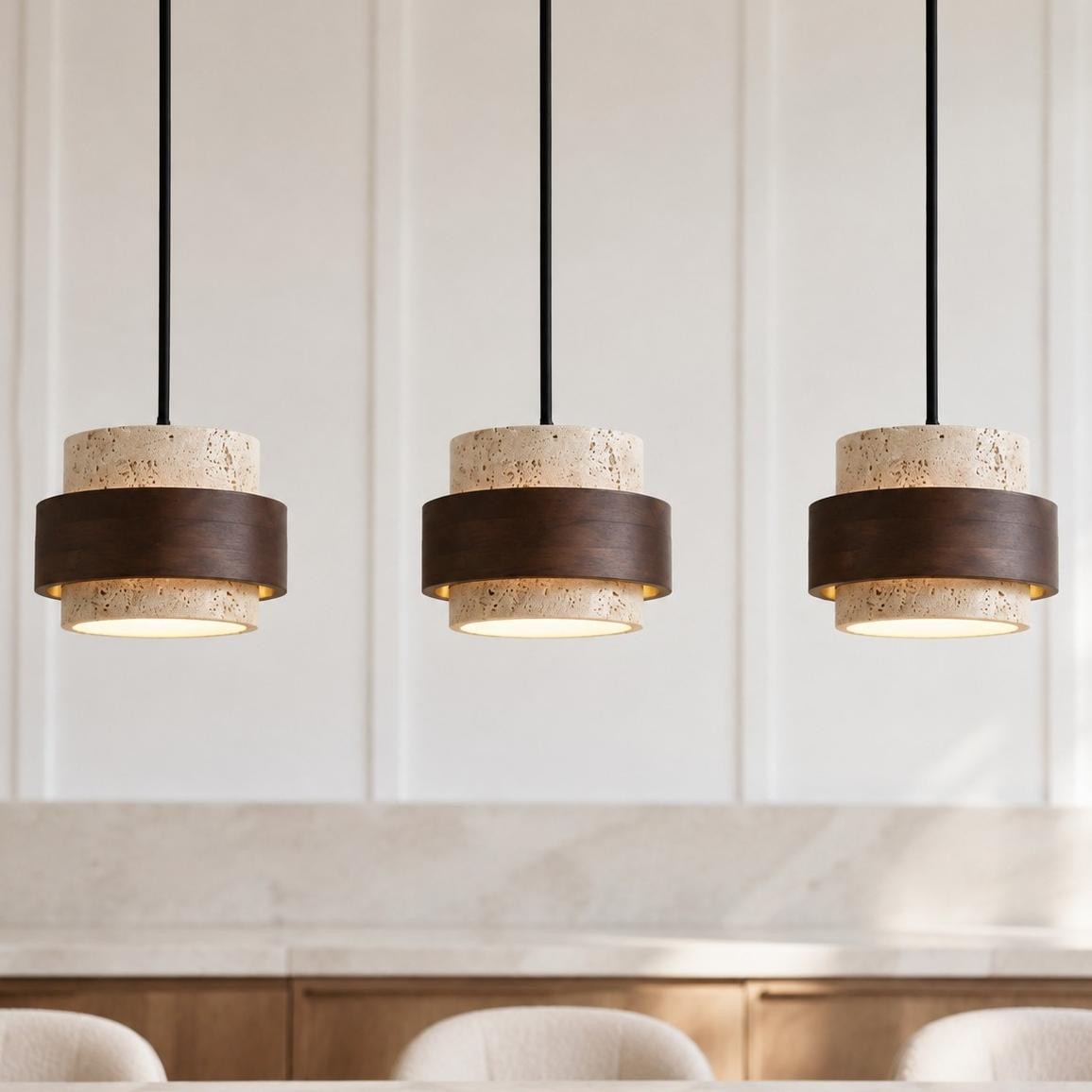 Timothy Wabi Sabi Cylindrical Travertine Pendant Light