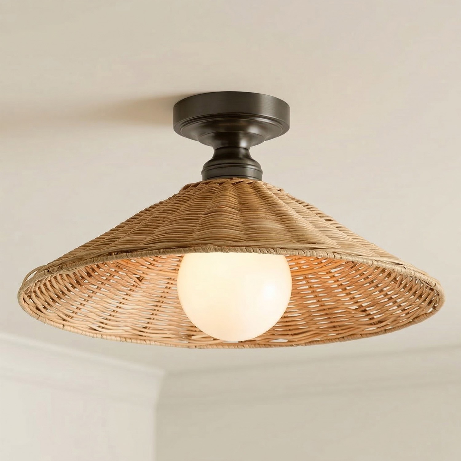 Blisaa Farmhouse Conical Rattan Ceiling Light
