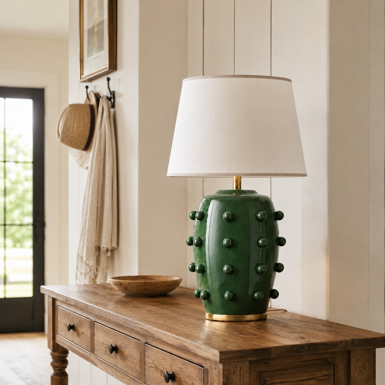 Adrian Modern Farmhouse Ceramic Linen Textured Ball Table Light