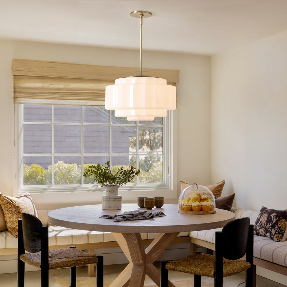 Winry Antique Brass Tiered Milk Glass Pendant Light