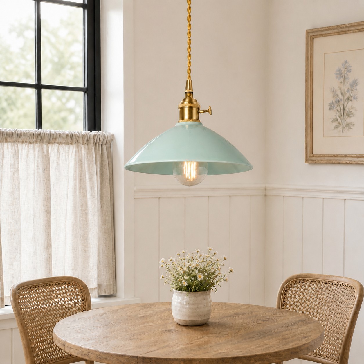 Lenora Vintage Ceramic Brass Cone Pendant Light