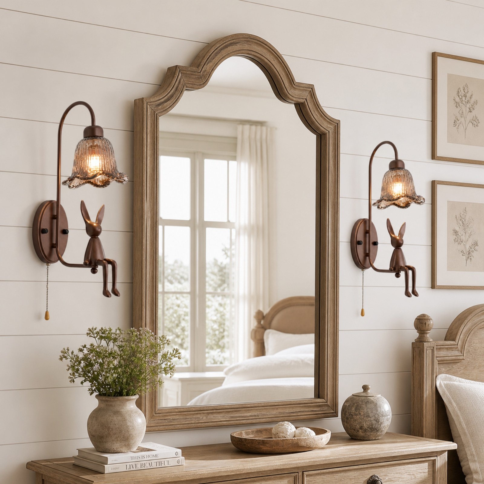 Ames French Vintage Glass Rabbit Wall Sconce