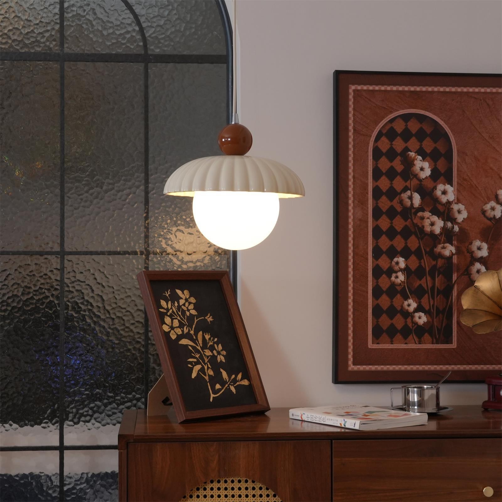 Brynley Cream Style Glass Flower Pendant Light