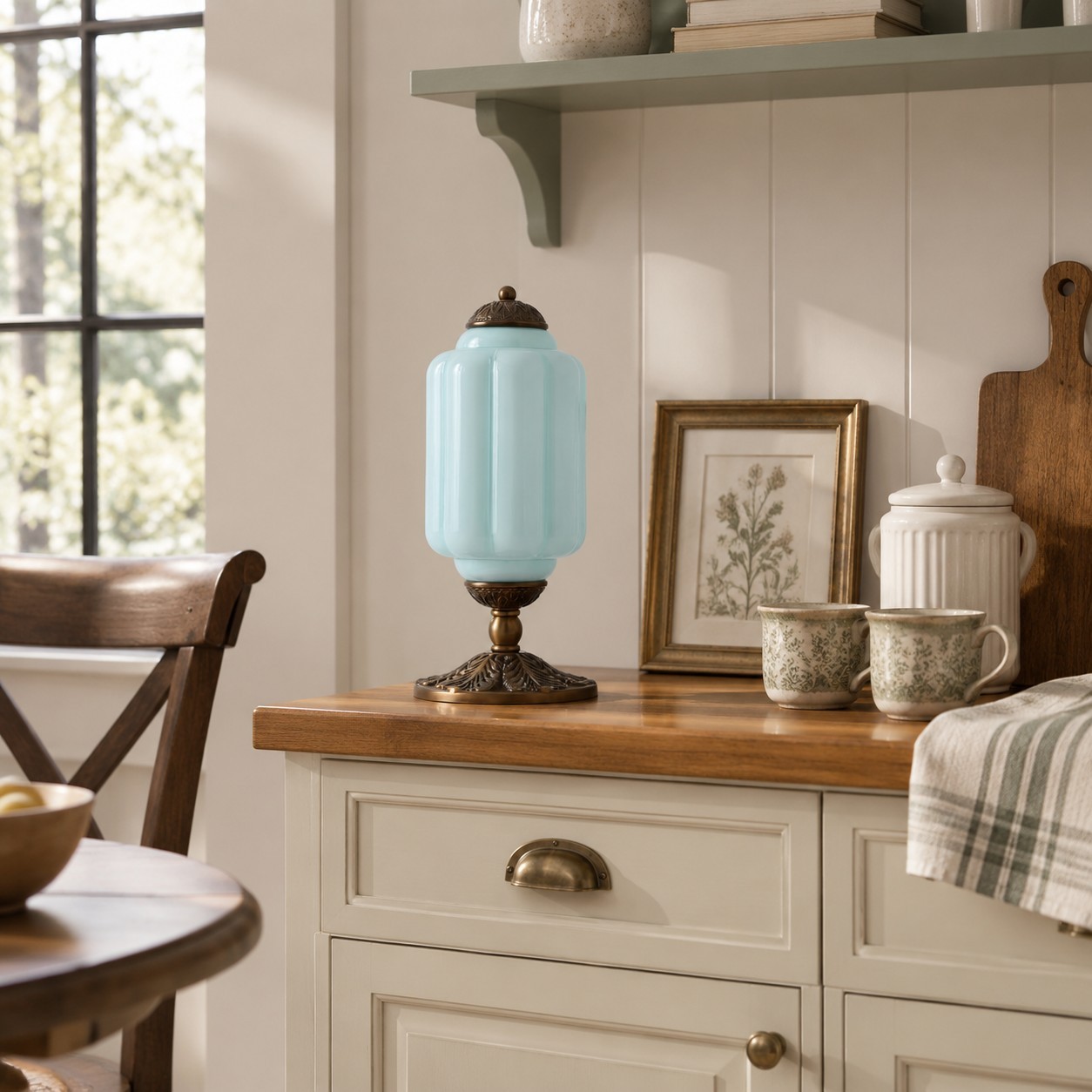 Nexos French Retro Cream Glass Textured Eloise Table Lamp