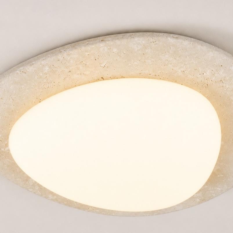 Odette Pebble-Shaped Travertine LED Flush Mount Ceiling Light