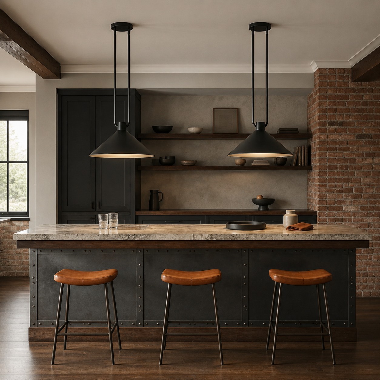 Serenoa Retro Double-Rod Metal Cone Pendant Light