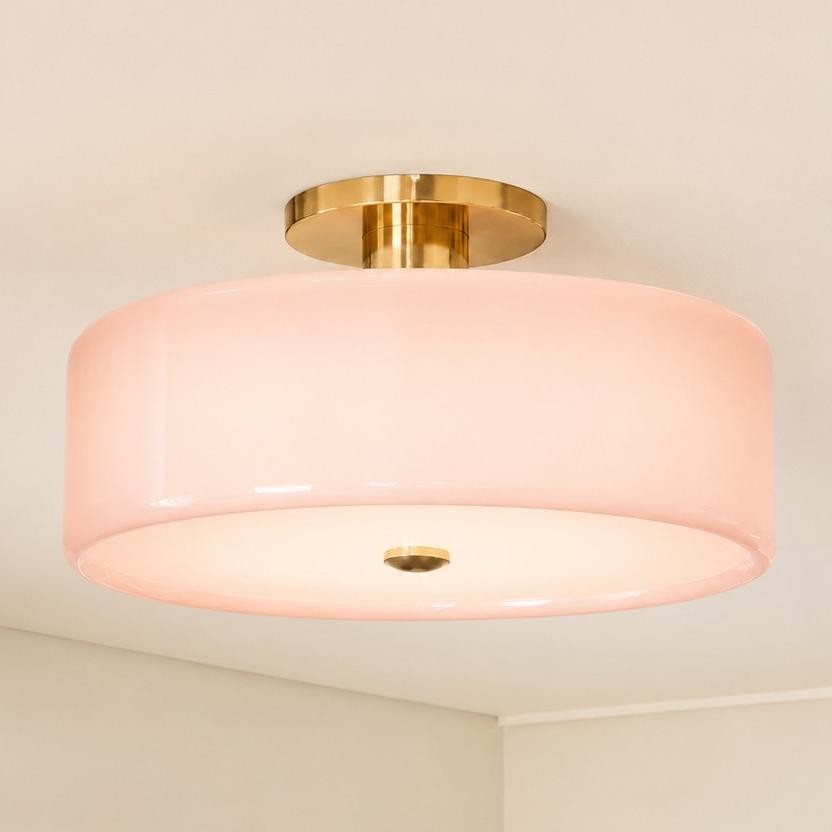 Idalie Mid-Century Modern Glass Drum Semi Flush Mount Ceiling Light
