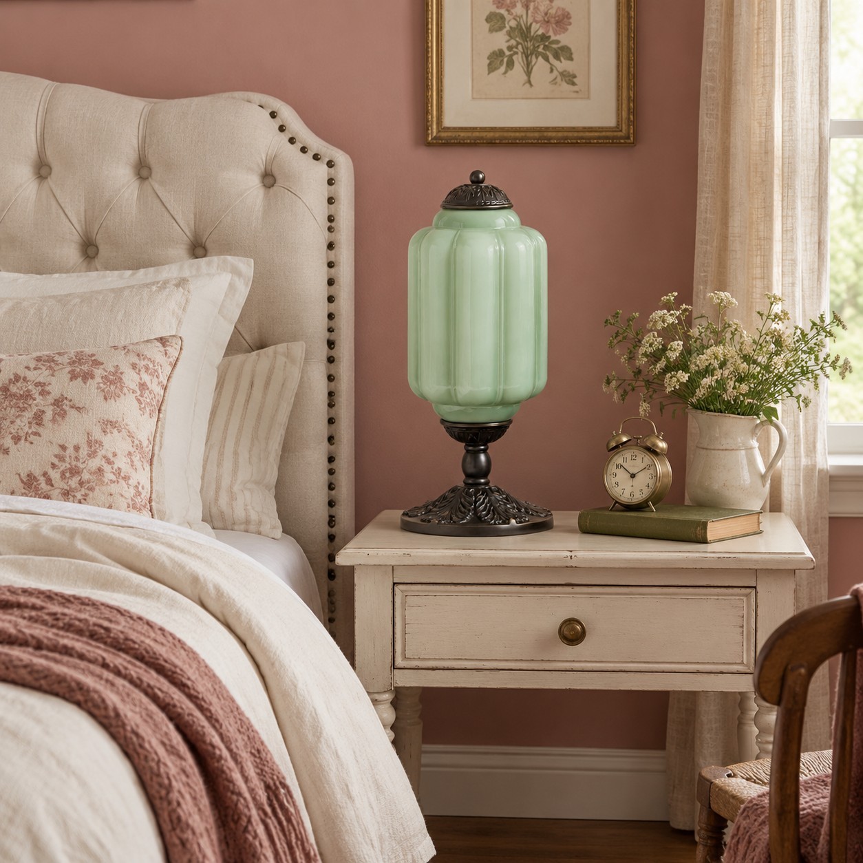 Nexos French Retro Cream Glass Textured Eloise Table Lamp