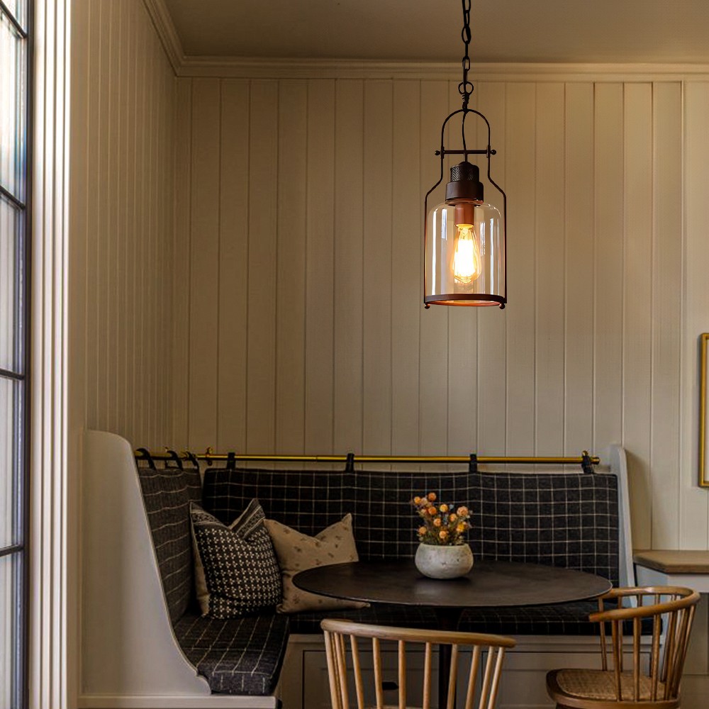 Eryxis Industrial Vintage Iron Glass Jar Pendant Light